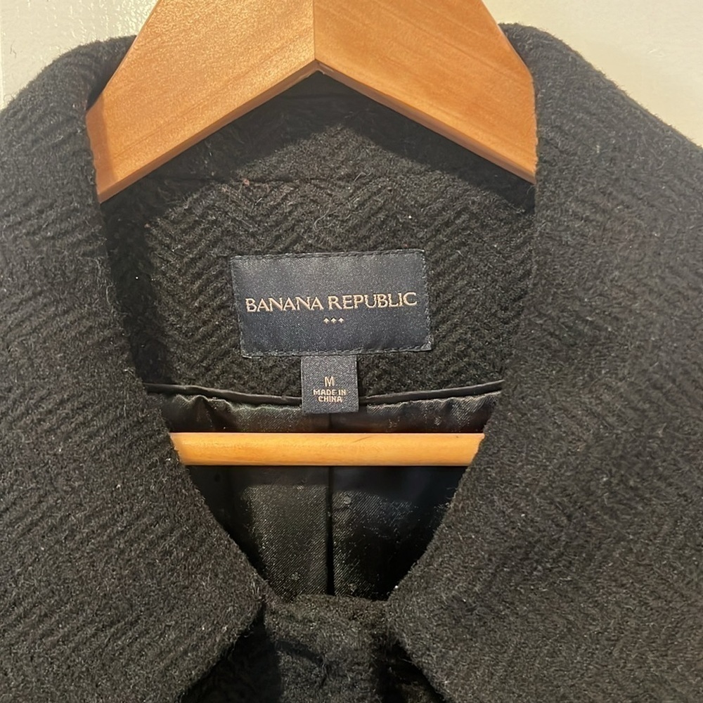 Banana Republic Black Wool Blend Herringbone Coat Size Medium - Picture 4 of 11